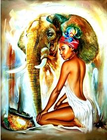 African Elephant and Woman