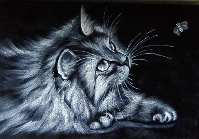 Black and white diamond dot painting of Persian Cat