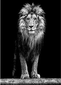 Black and white diamond dot painting of Lion